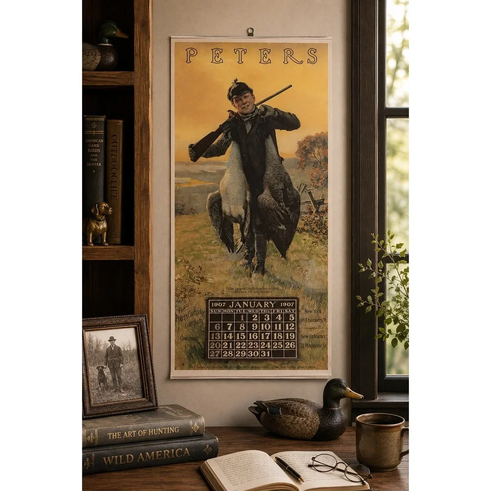 Vtg Peters Cartridge Company Calendar 1907 Reproduction 1985 Hunting Goose